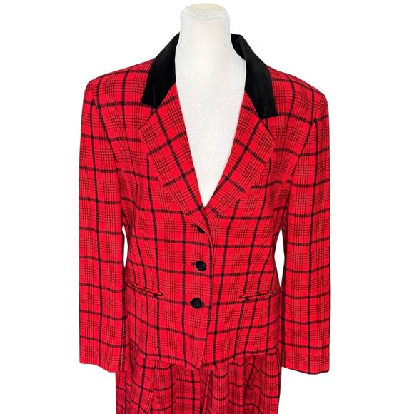 Vintage Pendleton Blazer Skirt Suit Set Women's 12 Red Plaid Tartan Wool USA 70s - Picture 2 of 16